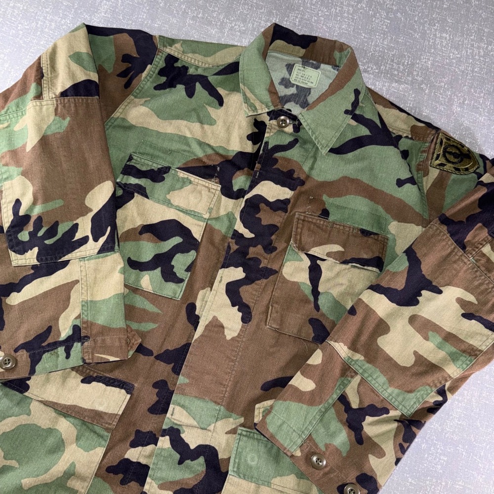 US Military Woodland Camouflage BDU Combat Coat Field Jacket Small Long Vintage